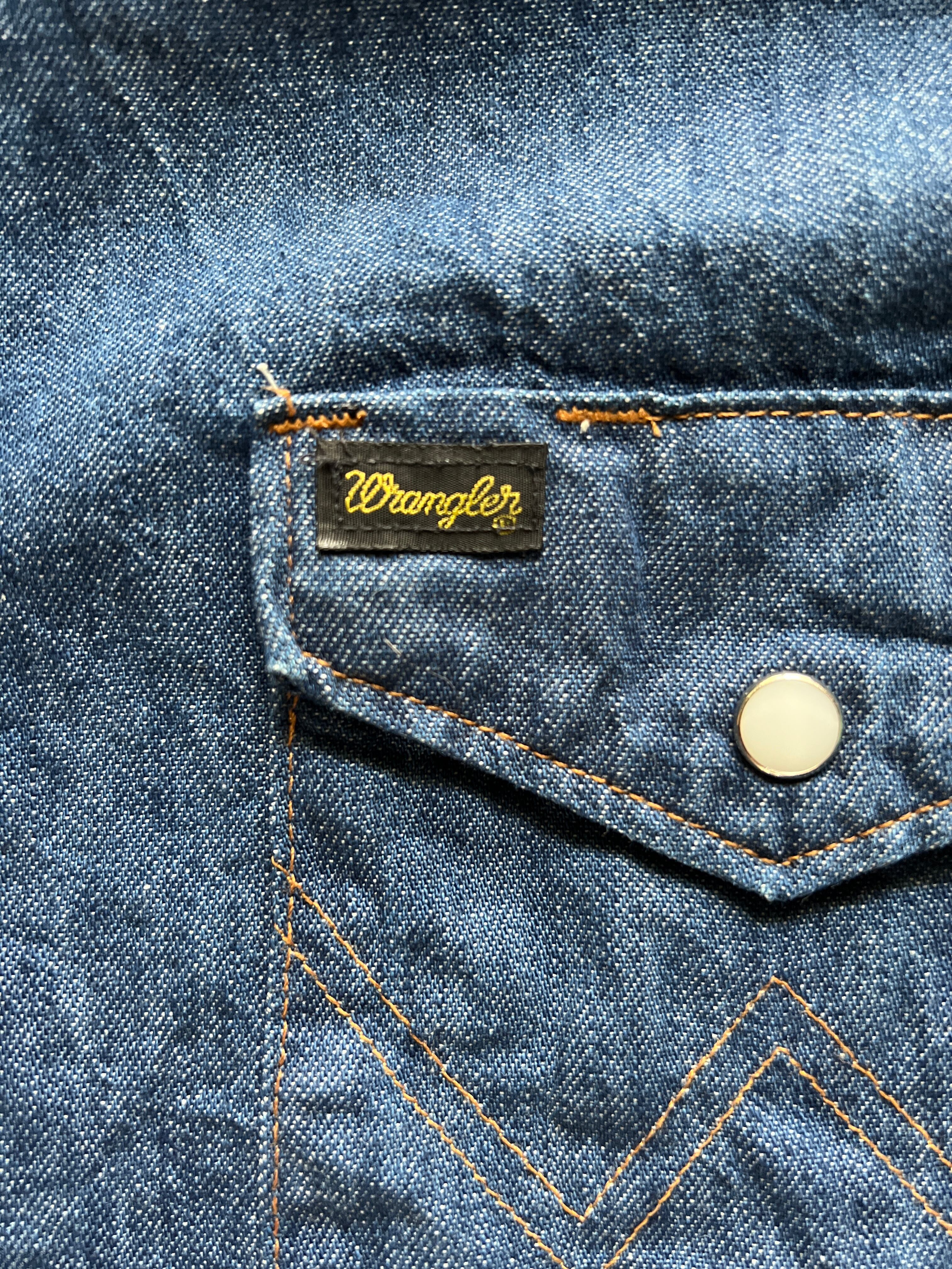 70's Wrangler 27MW デニムウエスタンシャツ 白タグ USA製 表記(14 1/2 × 32)