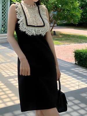 Lace splicing black dress【H00067】