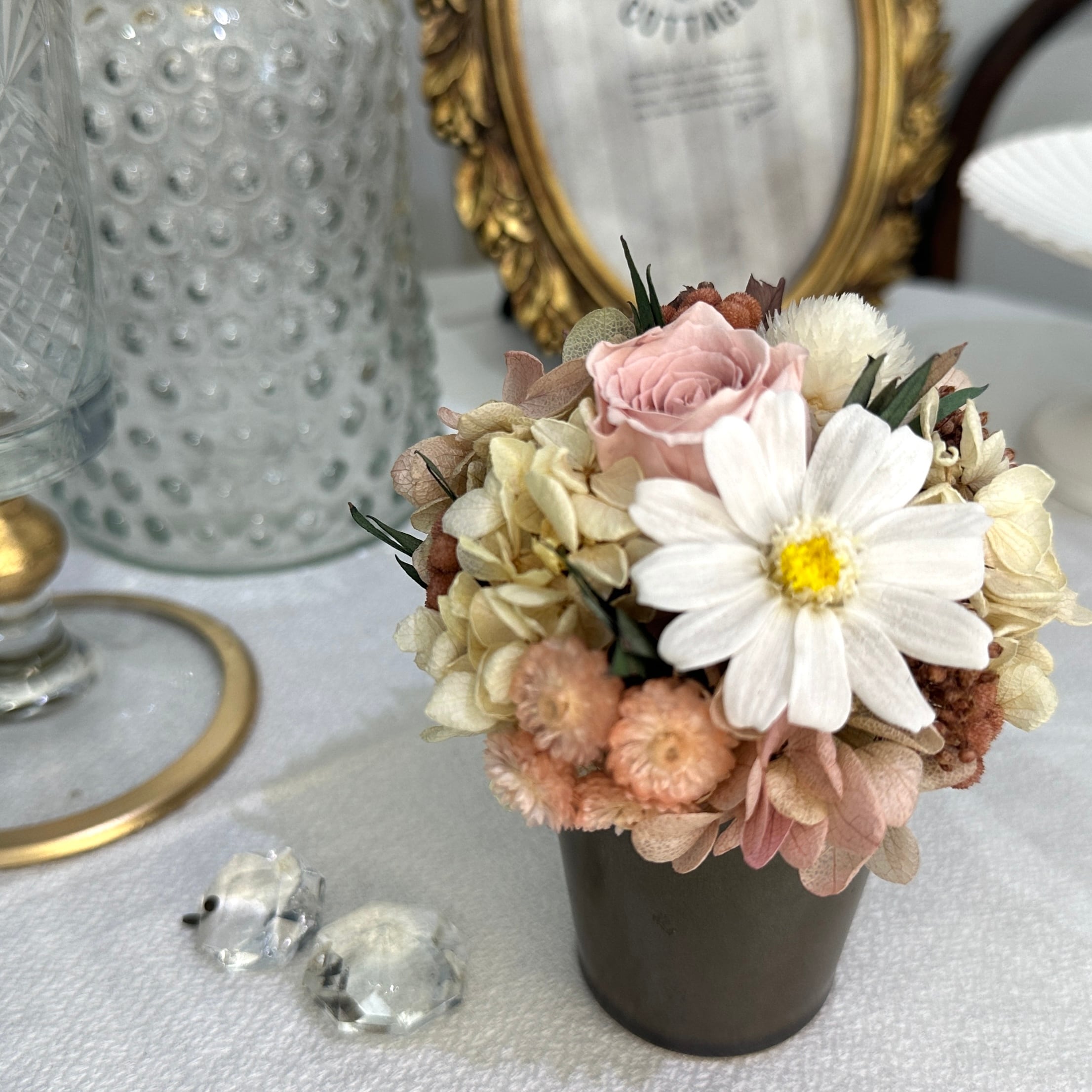 ラウンドアレンジメントSsize プリザーブドフラワー グレイッシュ