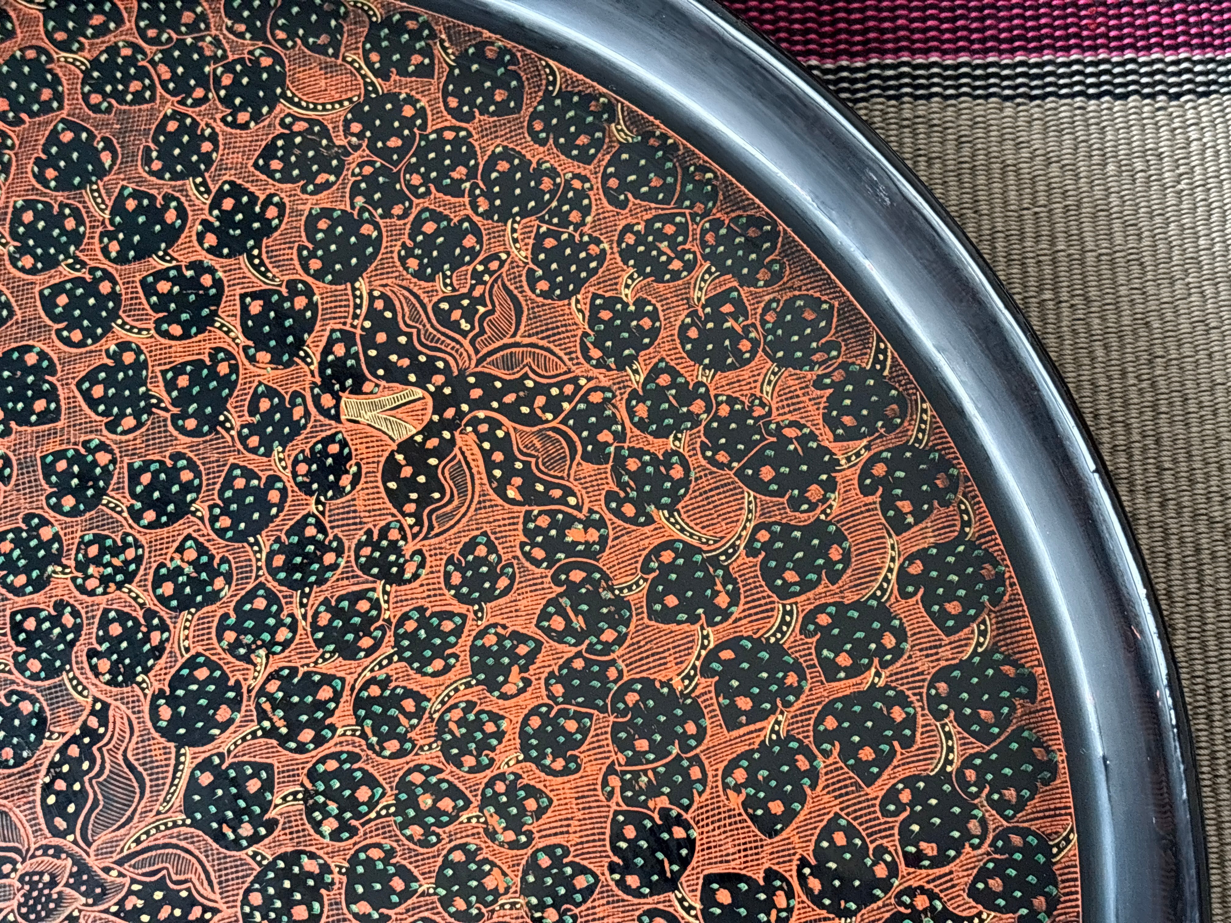 伝統工芸品】ミャンマー・バガン漆器の丸型トレイ TMS0006