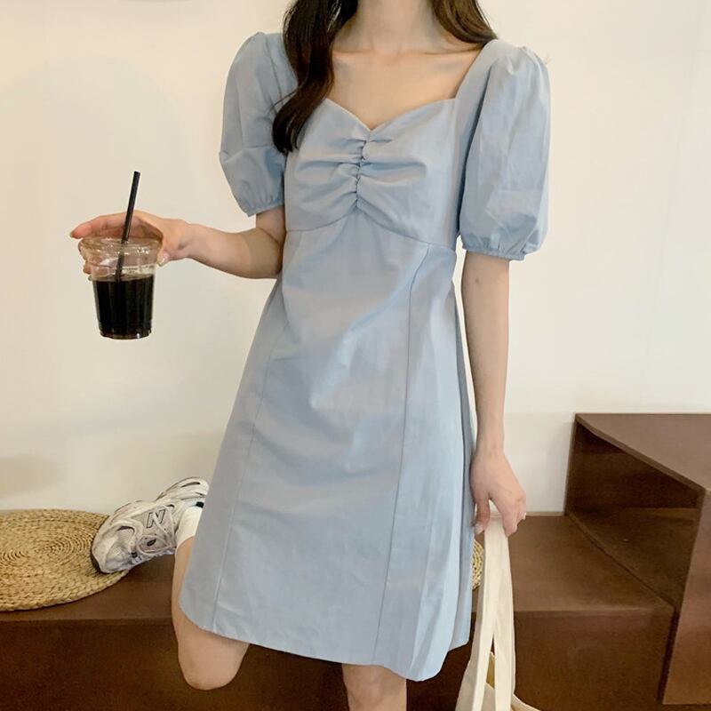 スリーブドレス サマーブルーショートスカート 夏物 スクウェア スーパーモール64687844444