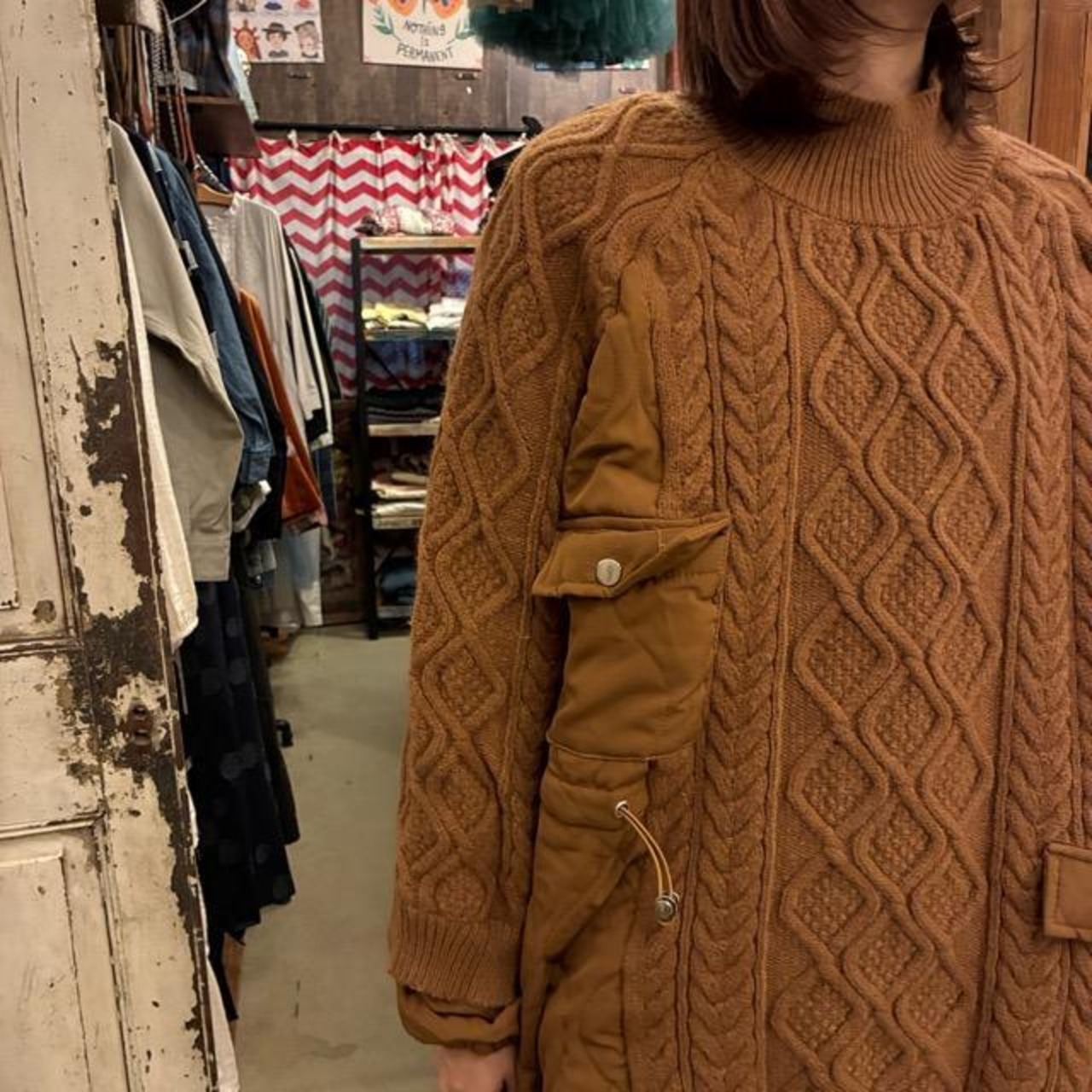 TOPANGA Ladies' Quilted & Knit Combination Pullover Brown, Blouson/Cardigan　