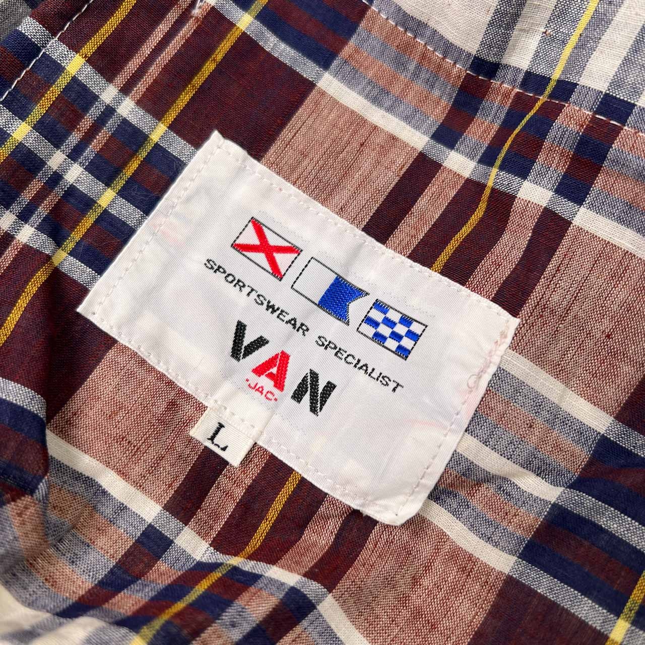 70s 当時物 VAN JAC ヴァンヂャケット SPORTSWEAR マドラスチェック柄 コットン カーディガン ジャケット L /ビンテージ