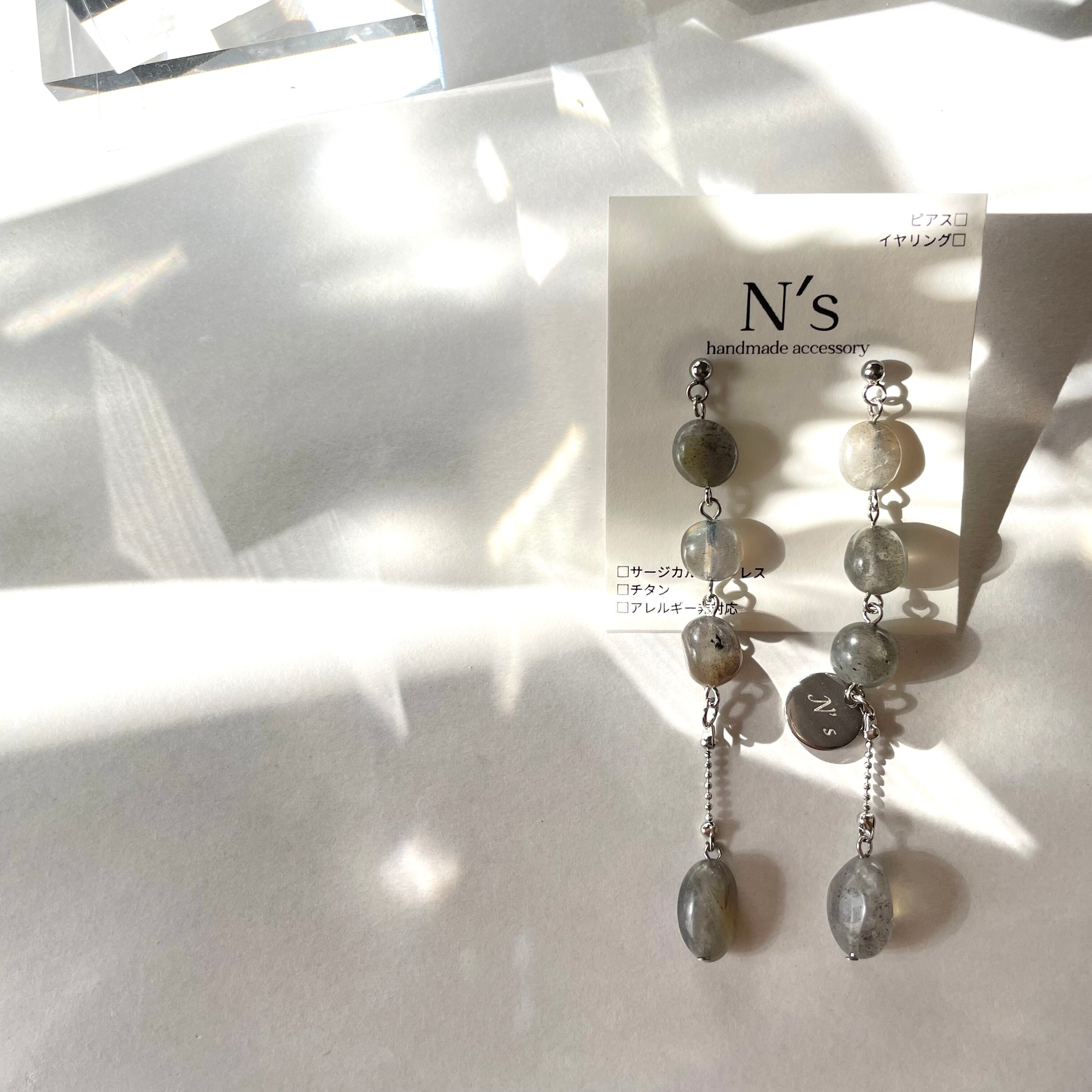 天然石 変形4連ピアス [ラブラドライト](イヤリング可能) | N 