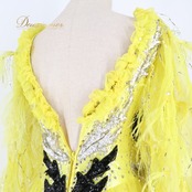 社交ダンス 衣装 スタンダード ドレス ワンピース 黄色 装飾 フリル ボリューム シルバー ダンス パーティ 発表会 黒 イエロー系 ブラック系 フロア映え ボリューム感 フェザー ファー 大人用 衣装 コスチューム パフォーマンス 目立つ おしゃれ 豪華