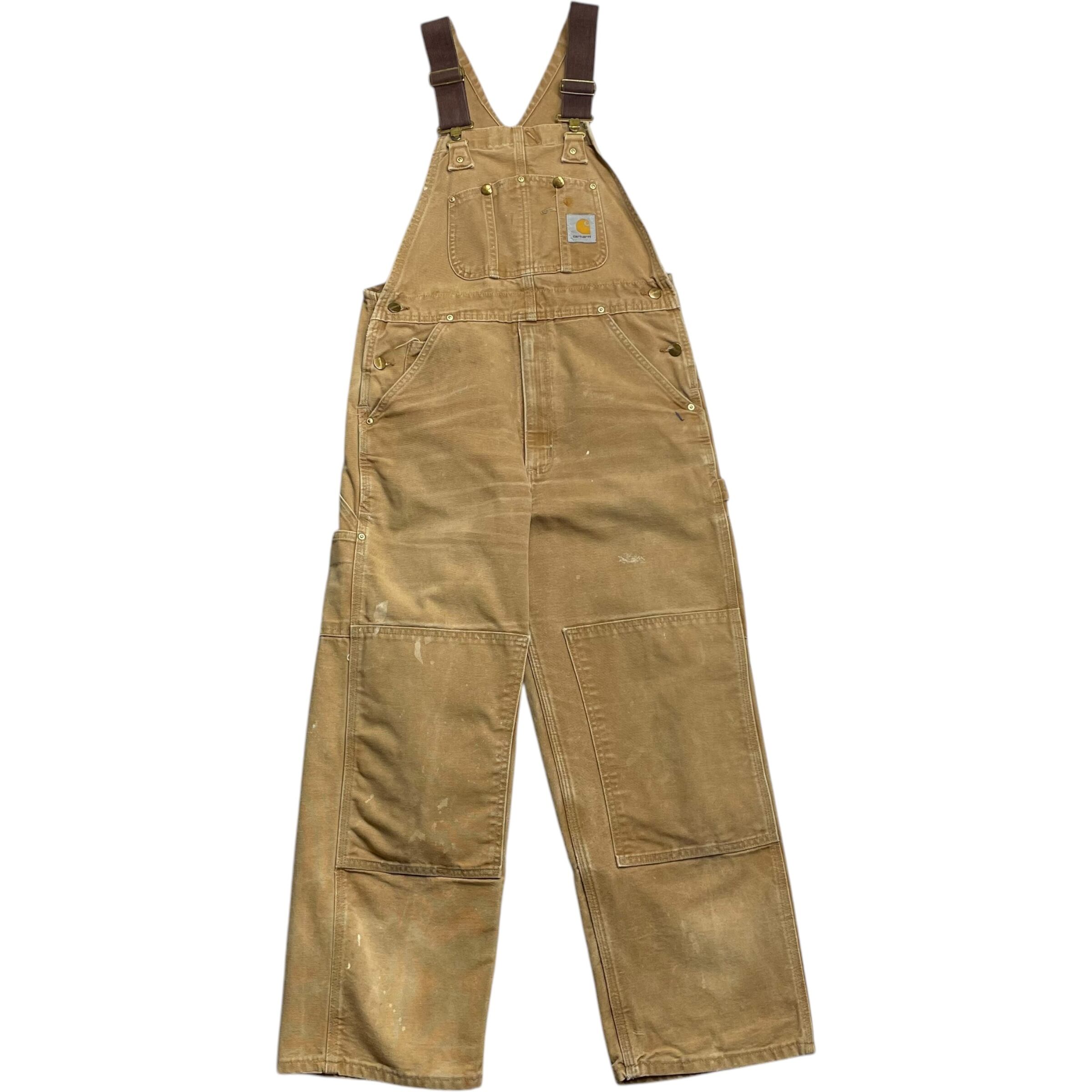 《実寸 W33L26》 Carhartt カーハート オーバーオール ダブルニー ブラウン USA製 no.5467S