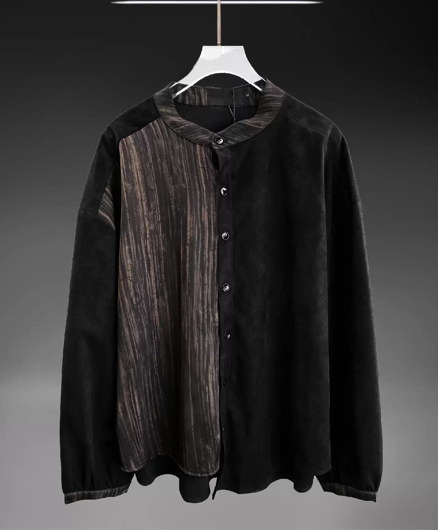 【ORV0134】Suede Panel Striped Shirt / 2color