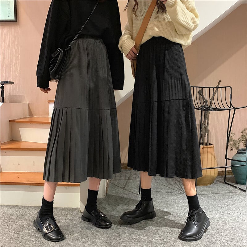 ロングスカート プリーツスカート スカート ボトムス レディース 春 秋 冬 韓国 10代 代 30代 Aライン フレア プリーツ 切り替え スカート ハイウエスト ロング 無地 ギャザー ブラック 黒 グレー カジュアル 着回し ガーリー 女子力 おしゃれ 綺麗め スカート コーデ
