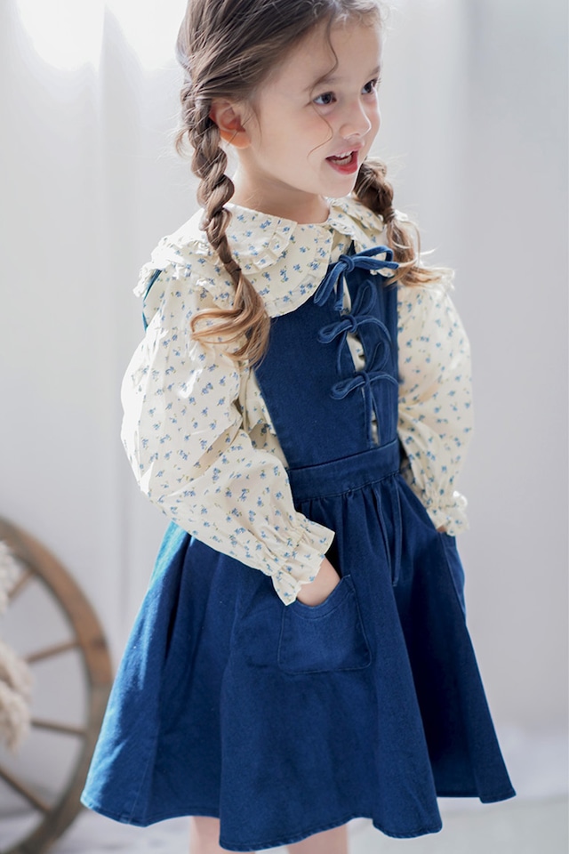 センターリボンエプロンスカート<Denim>