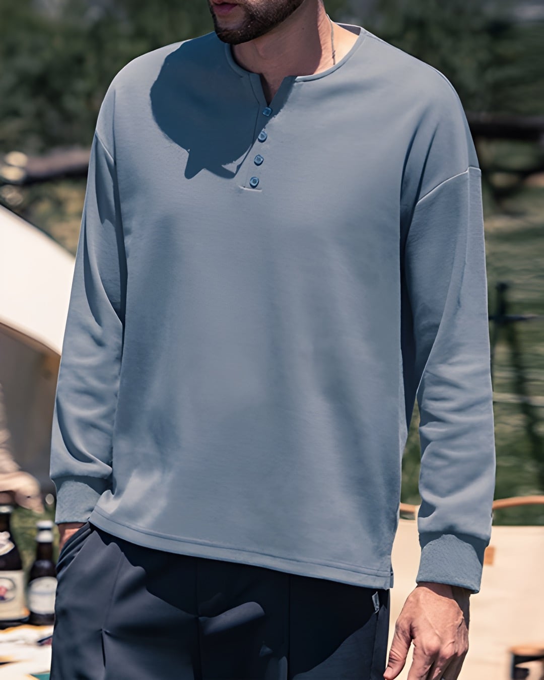 ボタン付 キーネックTシャツ E0066