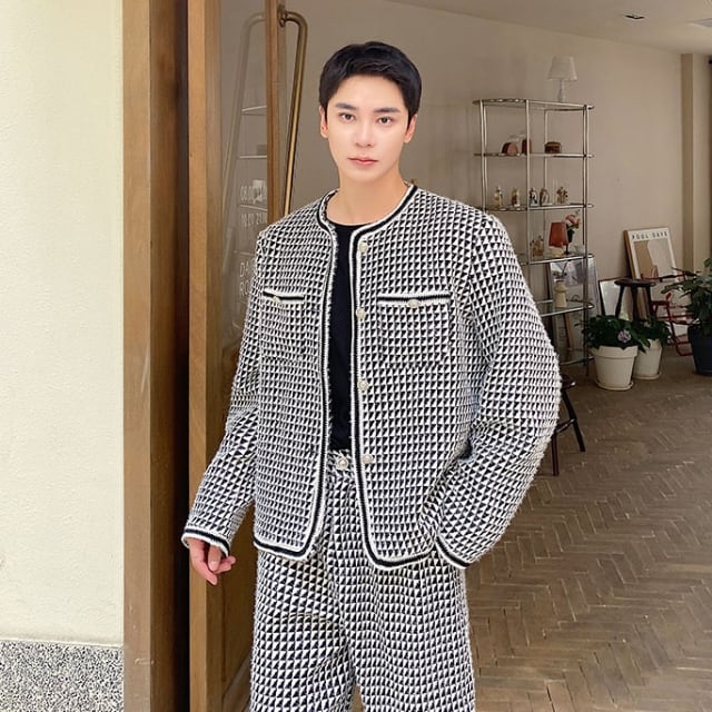 予約販売】メンズ セットアップ スーツ ノーカラー モノトーン