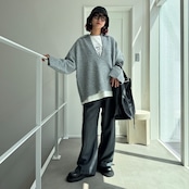 スキッパーオーバーKnit/ライトグレー