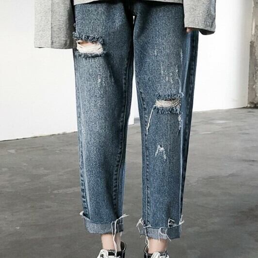 全2色 デニム パンツ ストレート カジュアル ダメージ おしゃれ