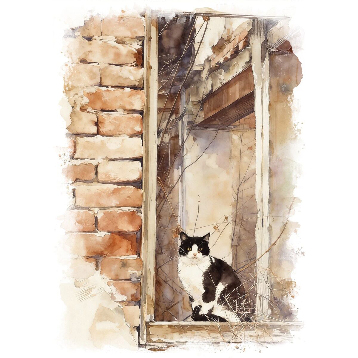絵画 動物 猫 インテリアアート額付き 水彩画・油絵風 WAT1087