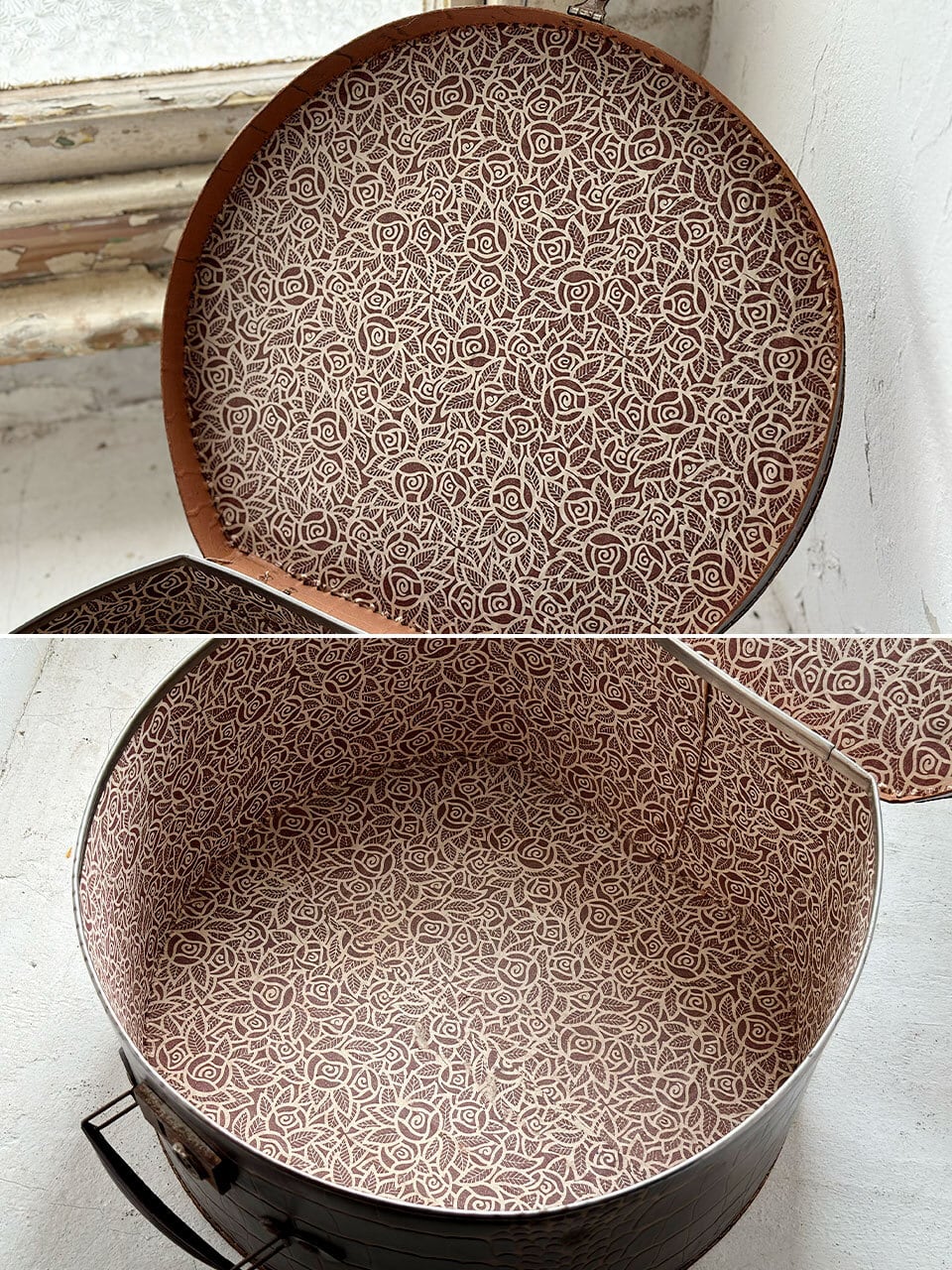 ハットボックス ブラウン クロコダイル型押し柄 紙製 | Brocante de La