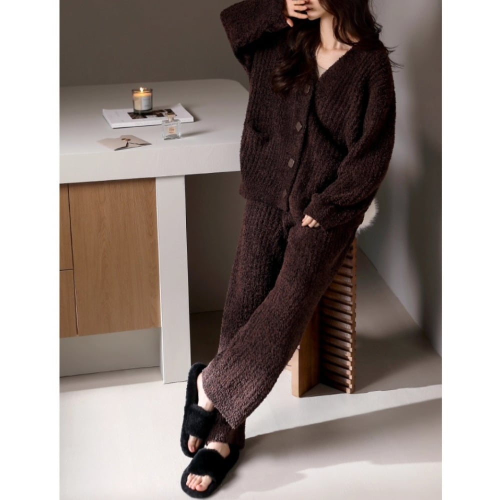 【M-2XL】half-edge velvet cardigan style pajamas p1554