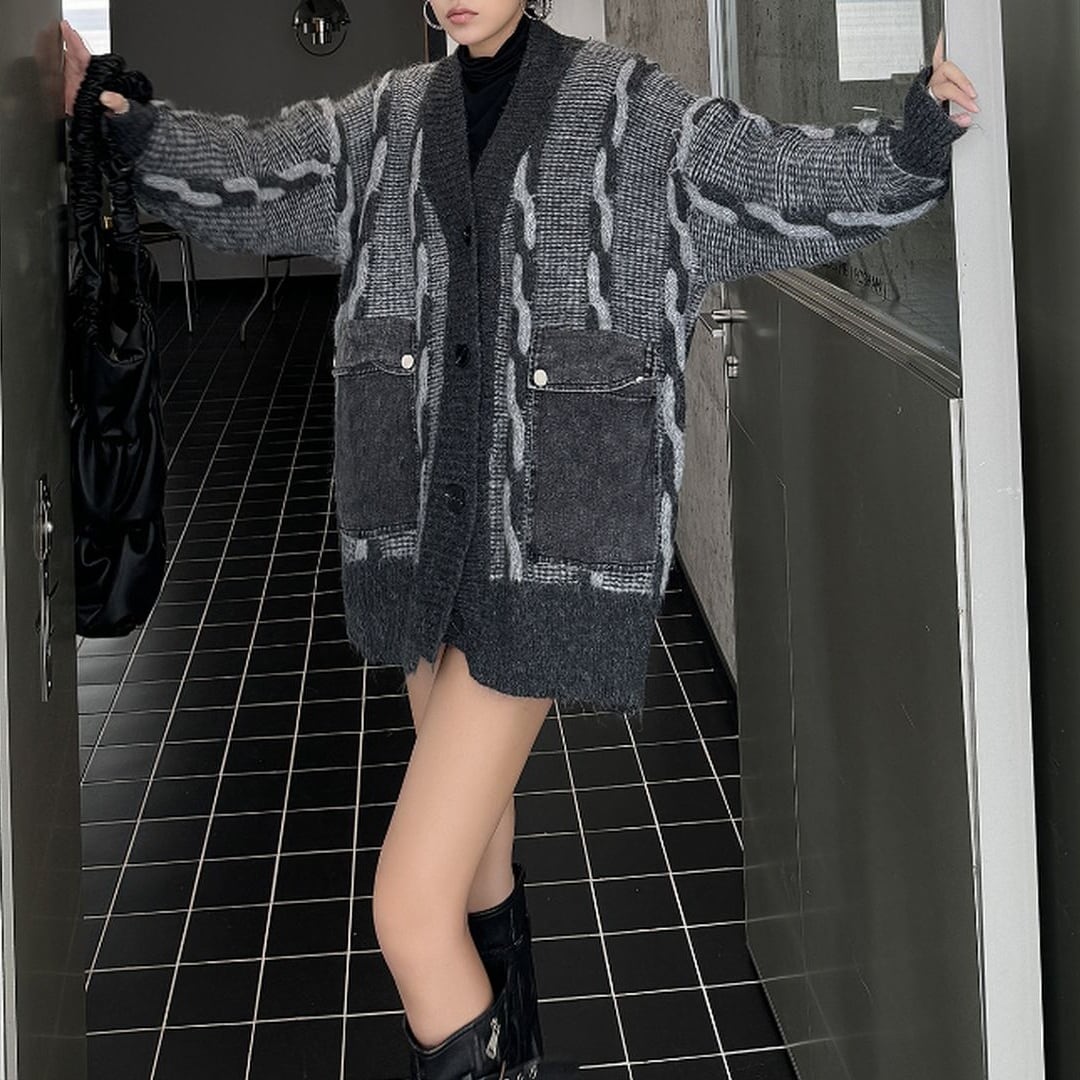 デニムポケット異素材MIXニットカーディガン JK0224 | Style