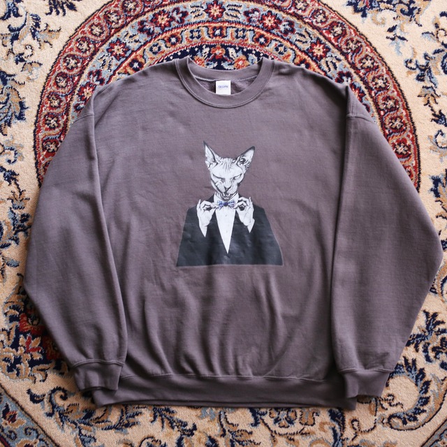tuxedo cat print big loose sweat