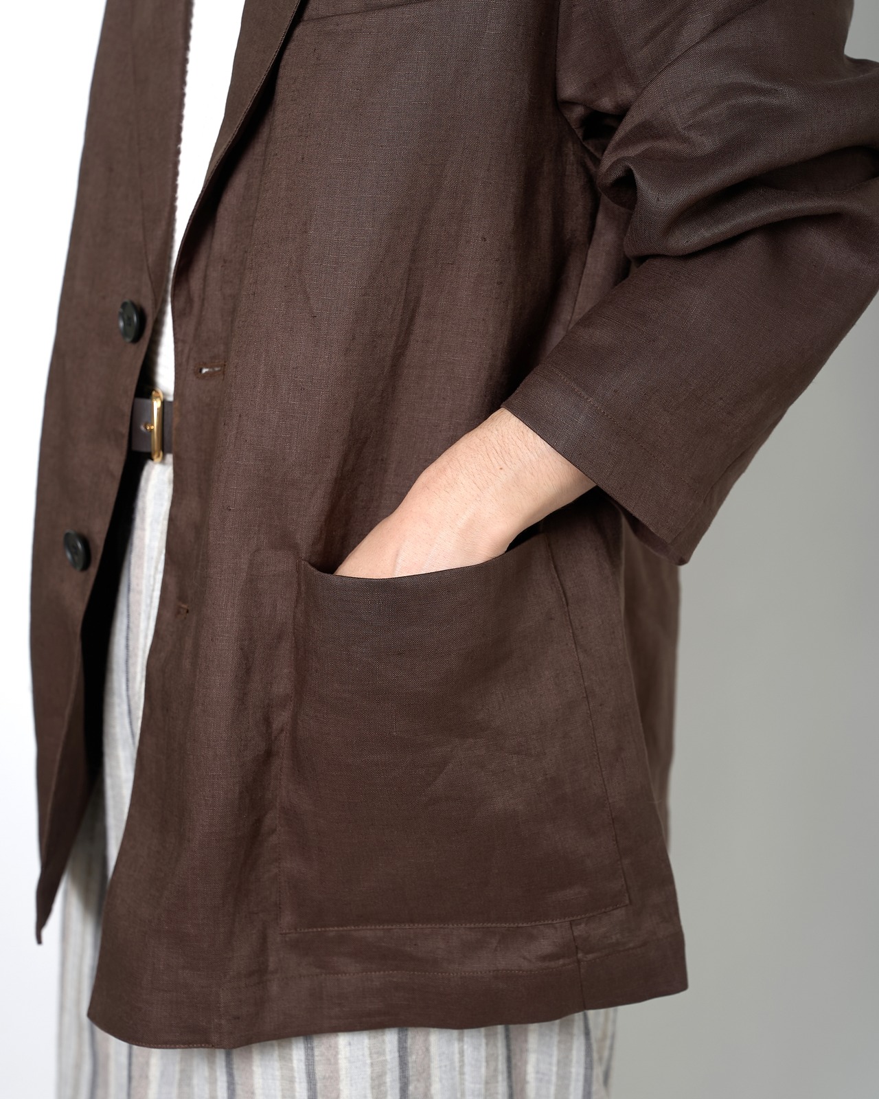 ssstein "LIGHT LINEN EASY SINGLE BREASTED JACKET〔BROWN〕"
