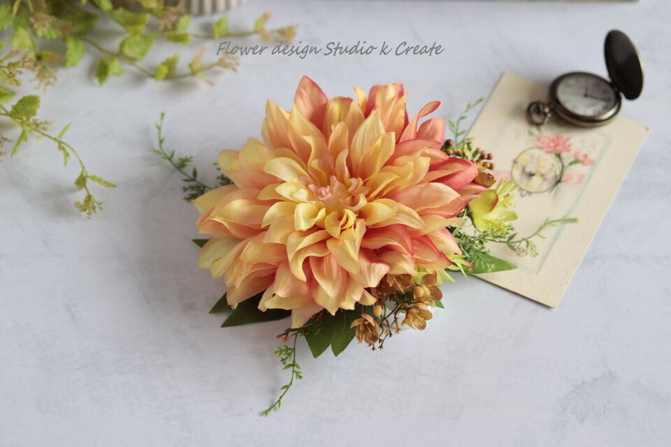 フラダンス・ダンス・発表会に♡オレンジイエローのダリアのヘア