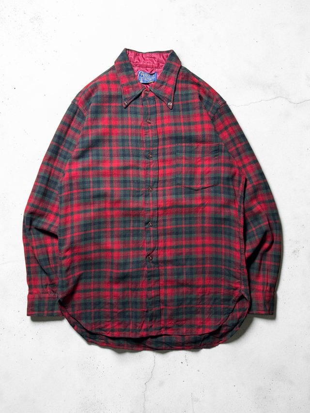 ［60s］Pendleton Pure Virgin Wool Red Green Plaid Button Down Long Sleeve Shirt