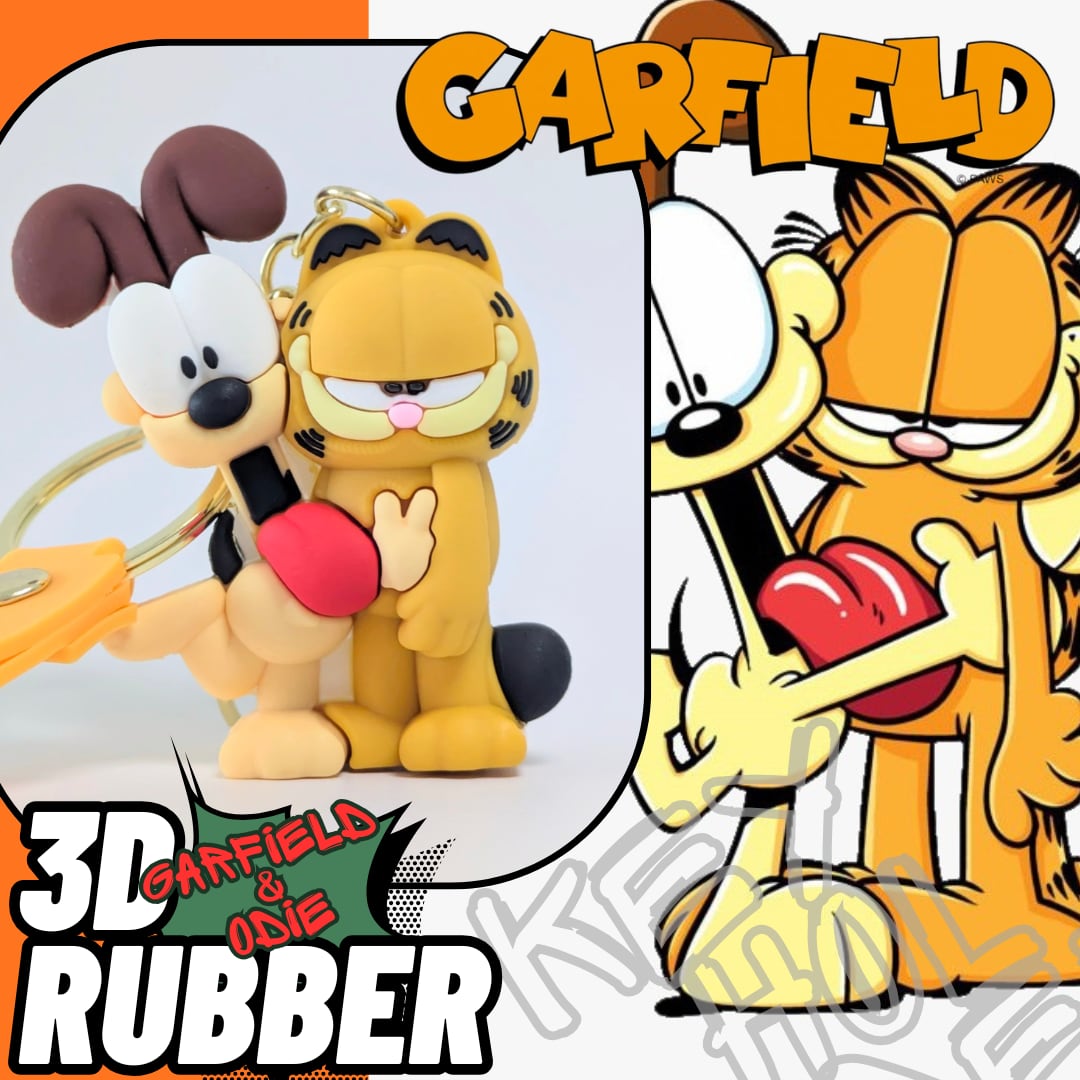 【 Garfield ( ガーフィールド ) 】『 ガーフィールド & オーディ 』 3Dラバーキーホルダー ストラップ付き / キーチェーン〚アメリカン雑貨 アメトイ〛