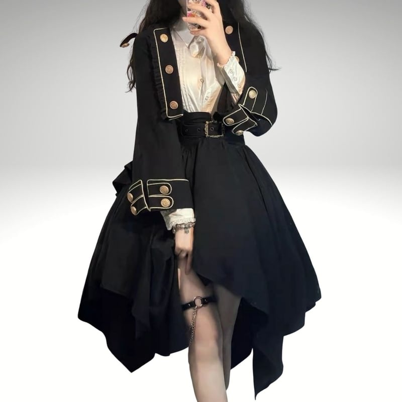 【即納】 3点 オールインワン 軍服風 ゴシック コンカフェ JK衣装