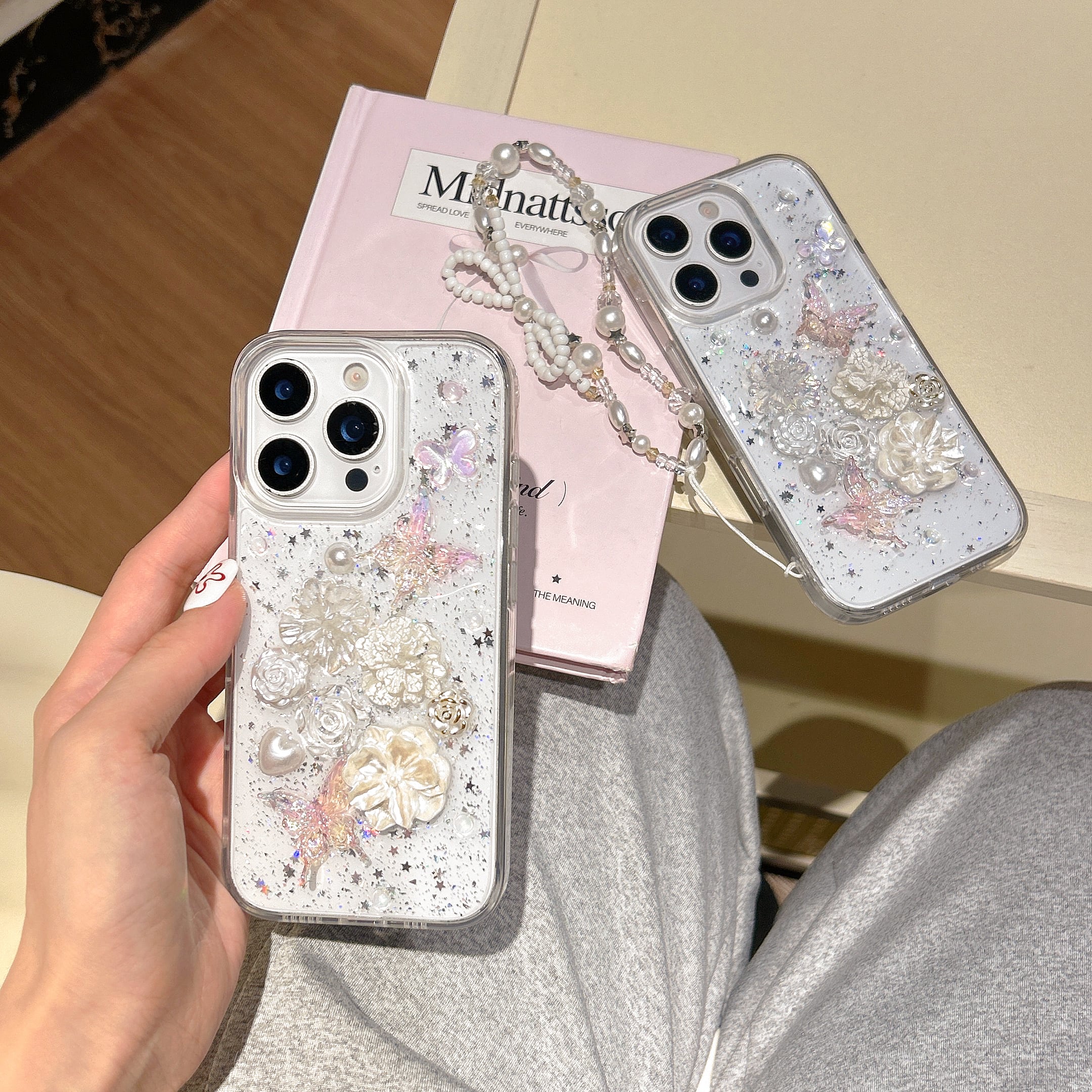 光輝く花園 iPhone 17 16 15 14 13 12 ケース クリア 立体 フラワー