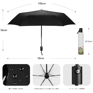 花の楽園 ボタニカル柄(ホワイト) 晴雨兼用 折りたたみ傘・日傘（内側プリント・外側ブラック）