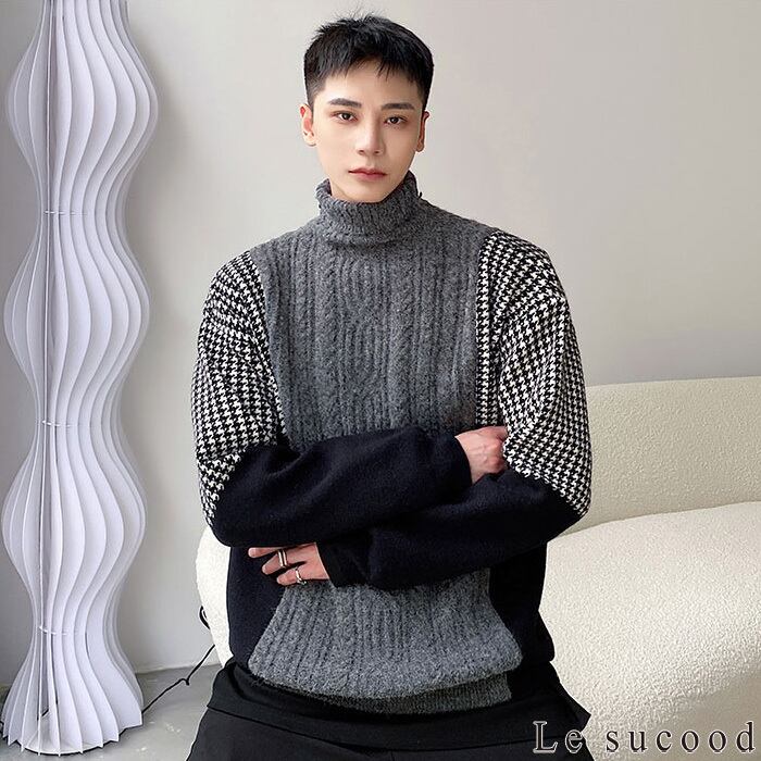 Le sucood】【お支払い確認後20日以内発送】タートルネック千鳥格子