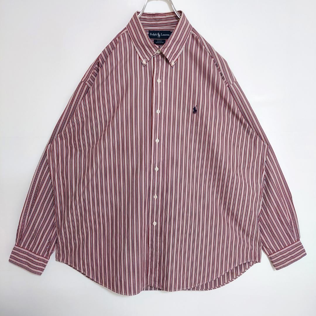 90s ラルフローレン BDストライプシャツ 刺繍 ポニー XL 赤 青 白 | fuufu