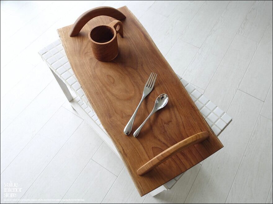 チーク無垢材 サービングトレイN01 お盆 一枚板トレー 大型トレイ 天然木トレイ プリミティブ チークトレイ 世界三大銘木