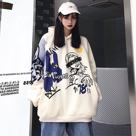 トップス 韓国系ins原宿風プリントストリート系パーカー Yochico 独自のストリートトレンドを定義づけましょう