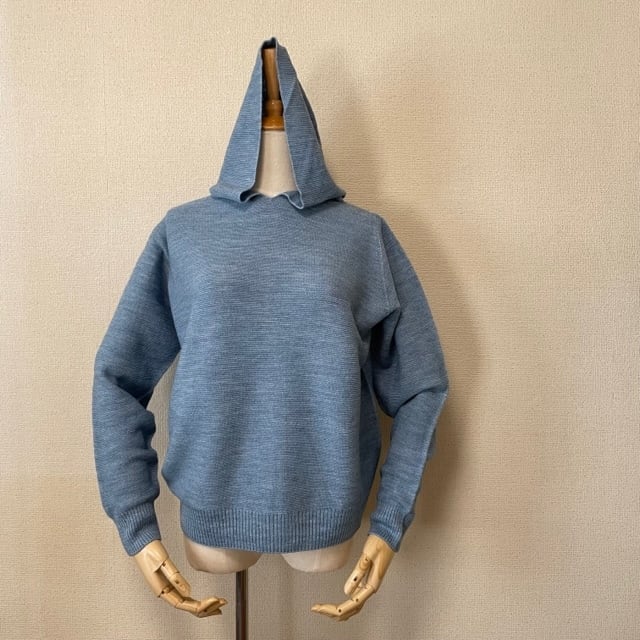 ビックシルエット ホールガーメント ニットパーカー サックス