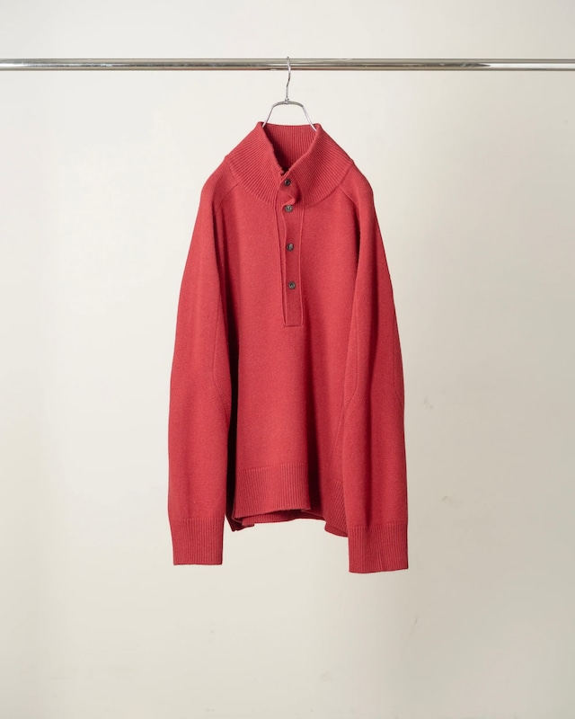 ANCELLM / BUTTON-FRONT KNIT BLOUSON (RED)