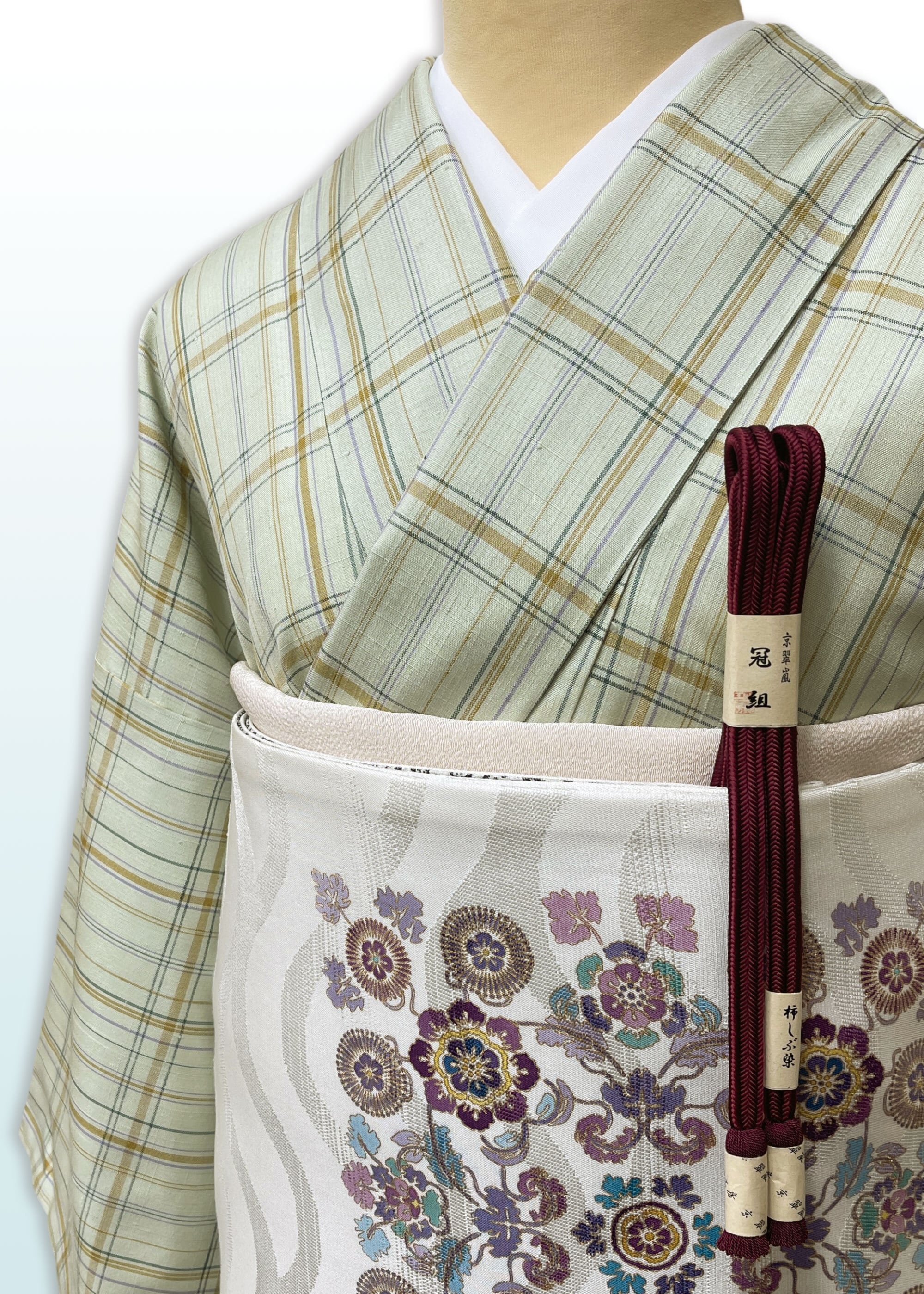 (袷)若芽地格子紬 LUKHA−050(リユース品)