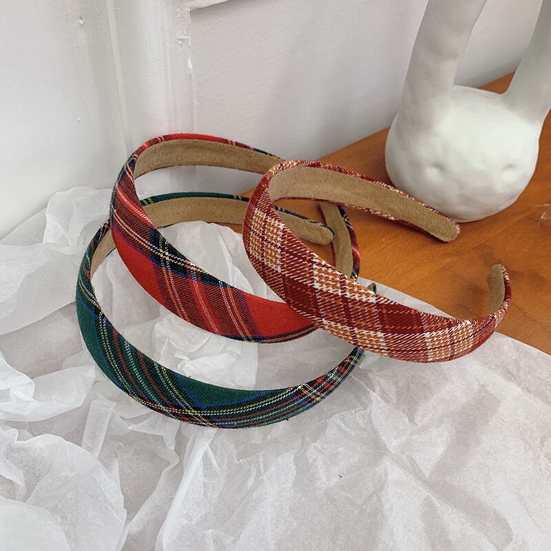 レッド格子柄ヘアバンド スタンダードスタイル レトロ ヘアアクセサリー ブラック・アイド・ピーズ62347678688