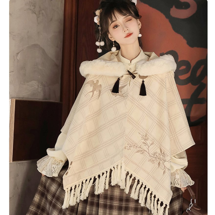 クラロリ 森ガール フード付き ケープ ポンチョ風 タッセル 秋冬コーデ