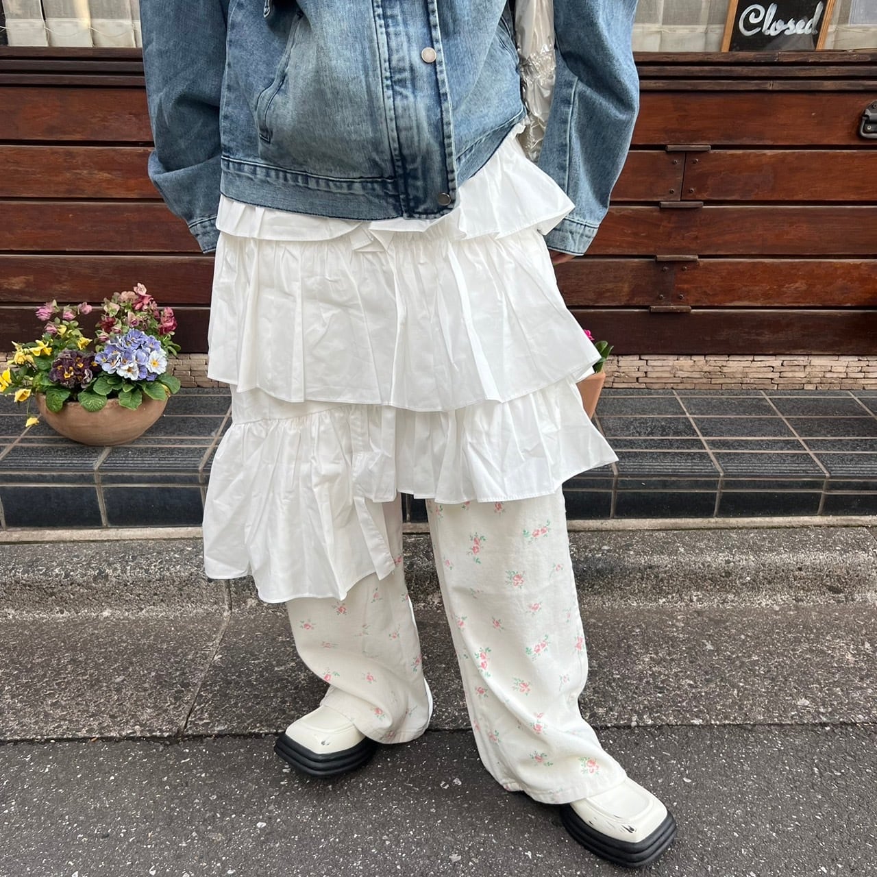 アシンメトリーティアードフリルスカート_LN02608