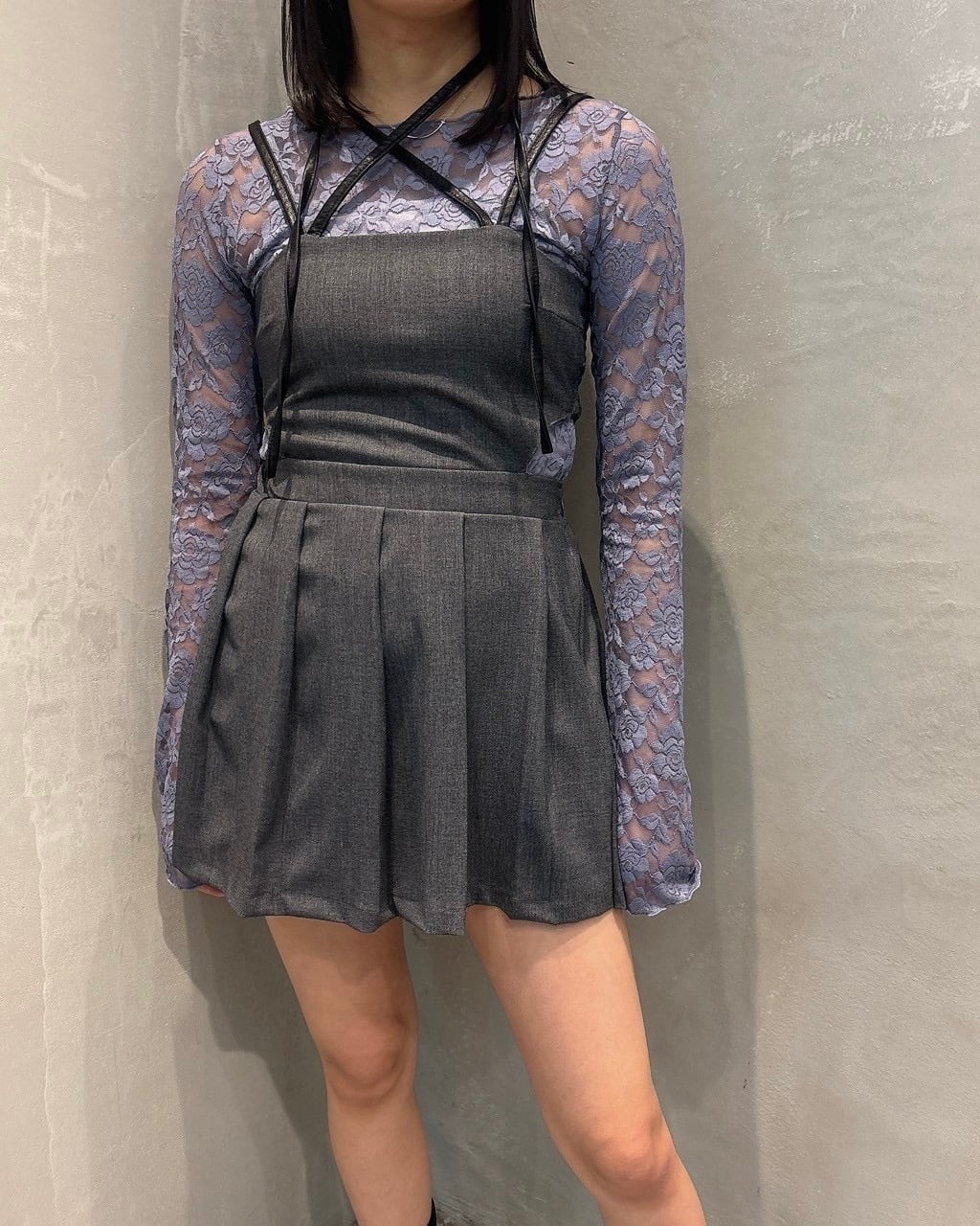 PLEATS APRON MINI DRESS | BANK