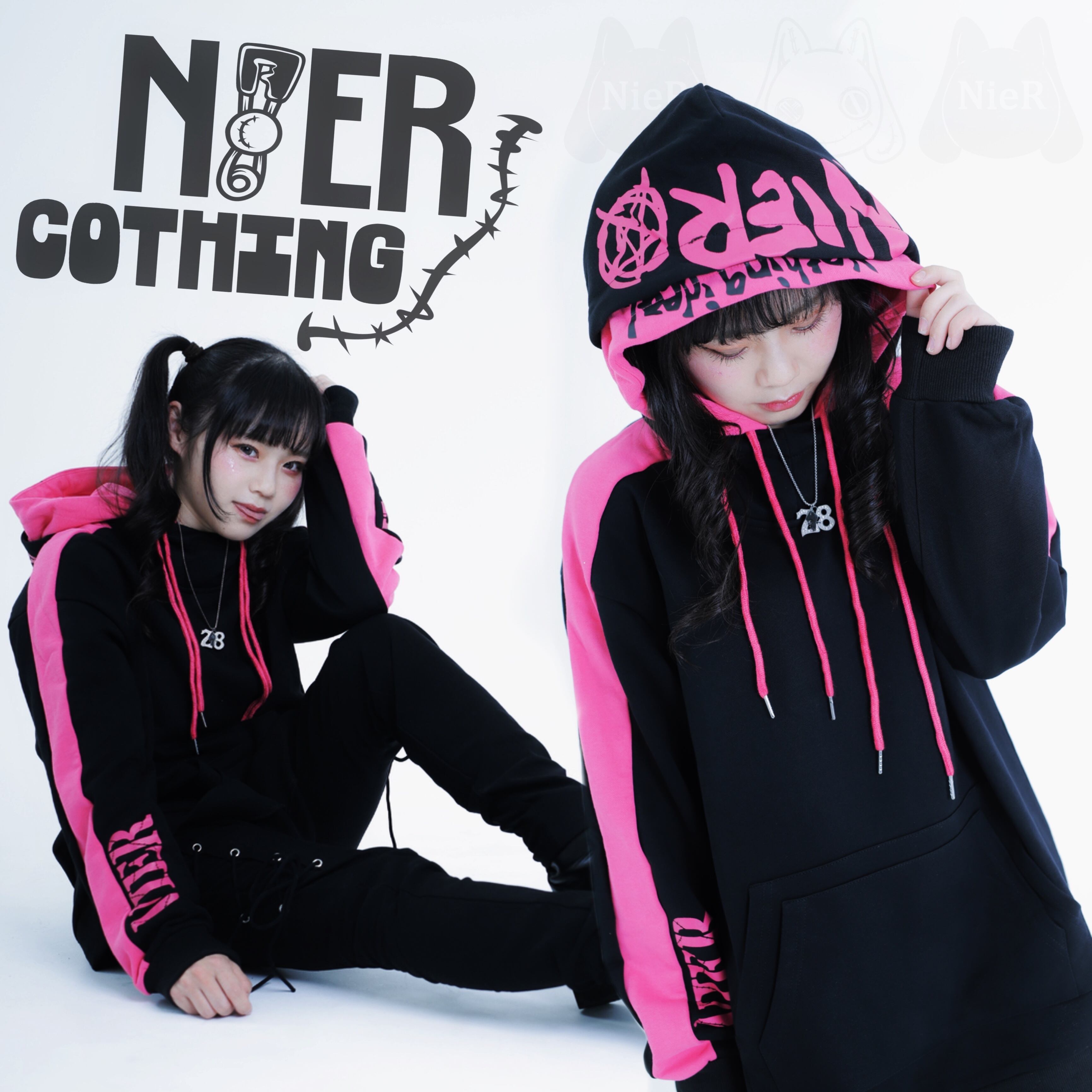 WポケットWフード バイカラープルオーバー【PINK】 NIER CLOTHING