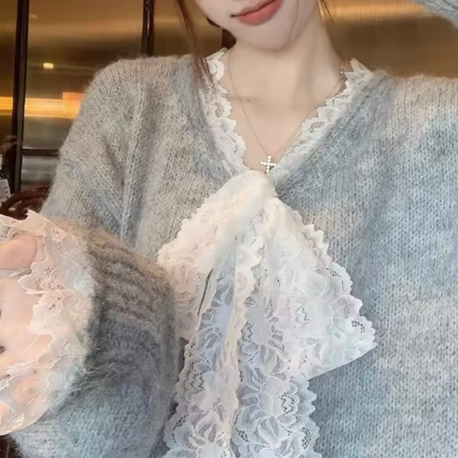 レースボウタイセーター