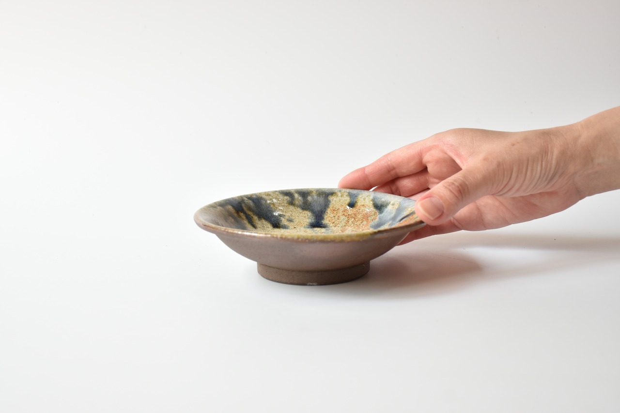 穂生窯 : 5寸皿 釉飛ばし 呉須
