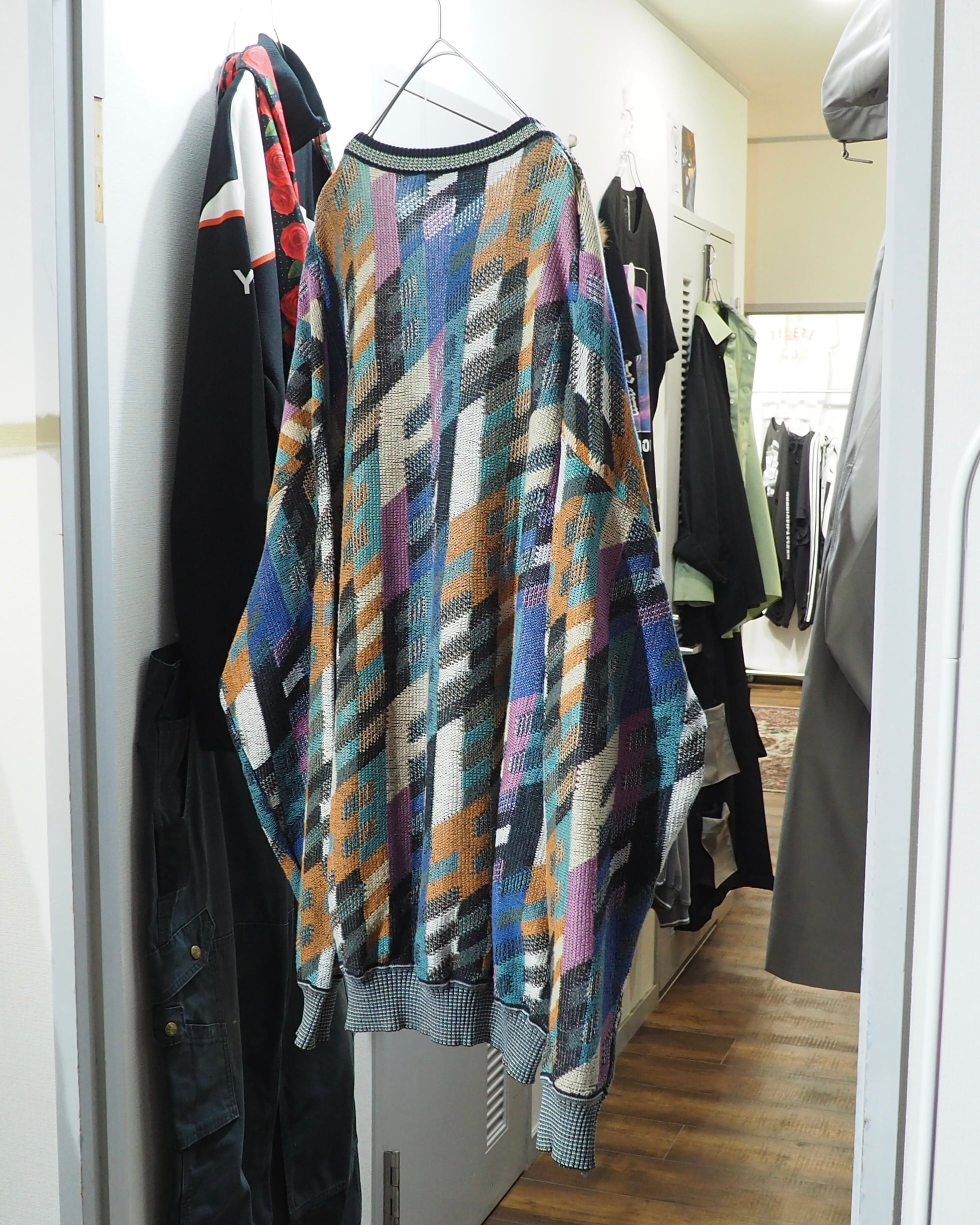 1990s " St.croix - Made in USA " Colorful pastel Block pattern vintage loose knit