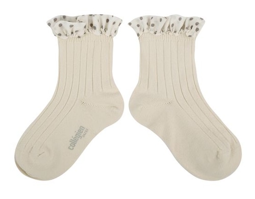 Collegien - Emilie - Polka Dots Ruffle Ankle Socks / Doux Agneaux