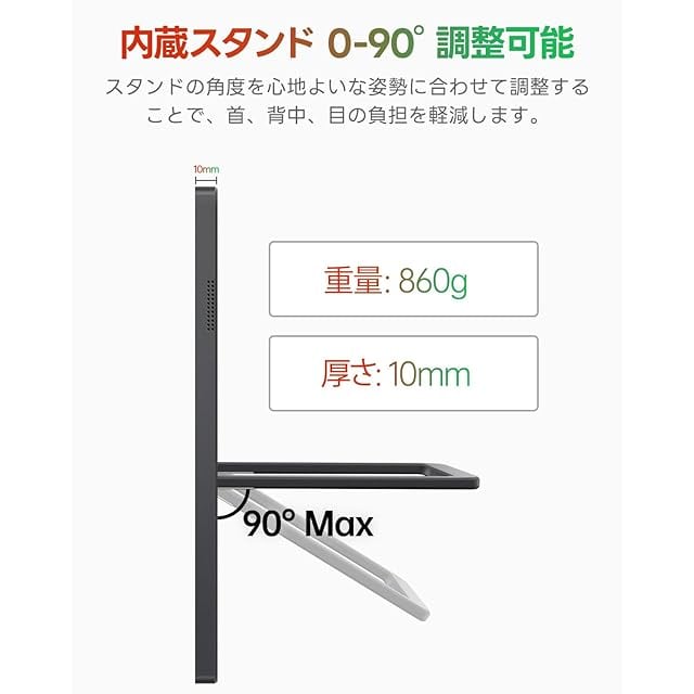 Intehill モバイルモニター 16インチ 120Hz 自立型スタンド 1920x1200