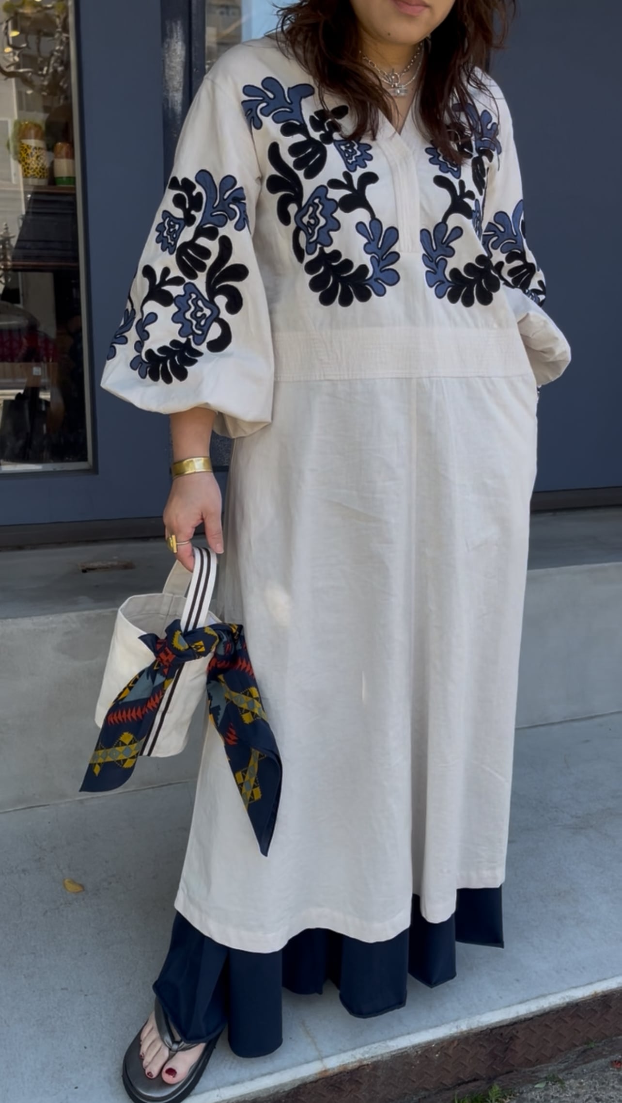 Sara mallika Cotton linen patchwork embroidery dress | Pay ID