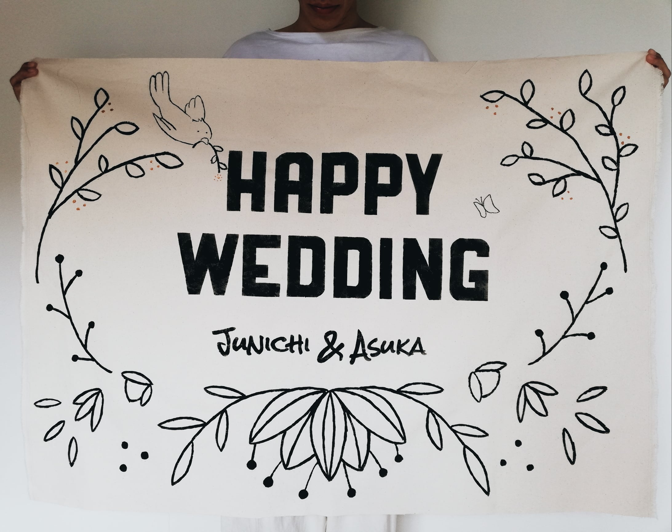 Happy Wedding Flag Mow 木で作ったフォトプロップス