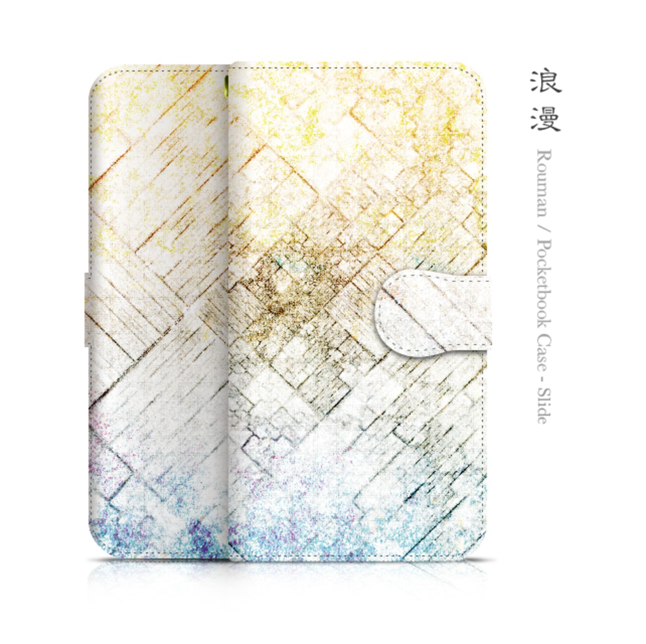 Android対応｜浪漫 - 和風 ホワイト手帳型ケース/スライド式【Artistical】