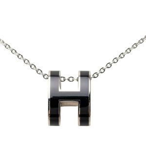 エルメス ポップアッシュ ネックレス シルバー ブラック メタル レディース HERMES 【中古】